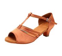 Générique Chaussures de Danse Latine Femme Chaussures de Danse Tango Femme à Talon Bas - Lanières Croisées - Confortables pour l'Entraînement et la Scène 2-Brun, 38