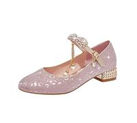 Générique Chaussures de danse pour filles avec paillettes dorées et argentées, talons bas à bout fermé, parfaites pour les mariages et les fêtes de princesse