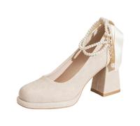 Générique Chaussures De Mariage À Bride Cheville en Perle pour Femme | Chaussures De Robe De Bal De FêTe à Talon Bloc éPais, Bout Rond Paillettes Chaussures De Demoiselle D'Honneur Avec NœUd