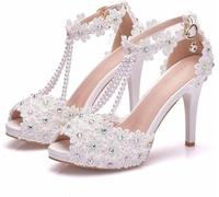 Générique Chaussures De Mariage à Talons Hauts, Conception De Plate-Forme Imperméable à Semelle épaisse, Talons Aiguilles De 10 Cm, Décoration en Dentelle Perlée (40 EU)