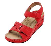 Générique Chaussures Décontractées Confortables Pour Femmes Dames Filles Découpées Sandales Compensées À La Mode En Plein Air Sandales À Bride À La Cheville (Red 36)