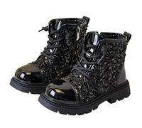 Générique Chaussures Enfant Hiver Chaudes Bottines De Randonnée Elégantes Bottes À Mi-Mollet Moon Boots Fille D'Hiver Mode Talon Avec Ornement Étoilé Et Boucle Ceinture (Le noir,34)