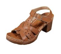 Générique Chaussures épais pour femmes, poisson bouche, sandales classiques décontractées, creuses, couleur unie, rétro, pour l'extérieur Magique Blanc (c-Brown, 40)