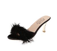 générique chaussures ete femme Sandales Femme éTé CompenséEs Pantoufles Grandes Solides Sandales à Talons Hauts Femmes Couleur DéCoration Peluche Taille Pour Femmes Respirantes Bout Ouvert Le noir 36