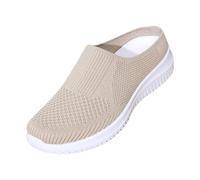 Générique Chaussures Femme Basket Slip on Printemps Été Fly Weaving Ajouré Talon Compensé Chaîne Métallique Sabots Confort(Kaki44)
