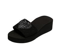 Générique Chaussures Femme Compensées Orthopedique Sandale Dames Été Clignotant Coeur Décoration Bout Ouvert Pente Talon Pantoufles Sandale Compensee Femme Eté Sandales Plates (Black,38)