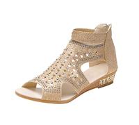 Générique Chaussures Femme Compensées Orthopediques Femmes Respirant Grandes Dames Bouche Ouverte Taille Poisson Zipper Toe Chaussures Sandales Talon Talons Hauts pour D'Été Femme (Beige,40)