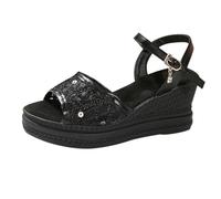 Générique Chaussures Femme Compensées Sandale Confortable Sandales D'Été pour Femmes,Modèle Fish Mouth Sponge Cake,Grandes Tailles Mules Compensées Femme Sandales Talon Été (Black,37)