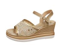 Générique Chaussures Femme Compensées Sandale Confortable Sandales D'Été pour Femmes,Modèle Fish Mouth Sponge Cake,Grandes Tailles Mules Compensées Femme Sandales Talon Été (Gold,37)