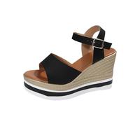 Générique Chaussures Femme Compensées Sandales Et Nu Pieds Sandales À Talons Compensés pour Femmes,Chaussures Décontractées À Bout Ouvert,Style Décontracté,Avec Sandale Compensee Femme Eté (Black,38)