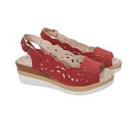 Générique Chaussures Femme Compensées Sandales Pieds Larges Femmes Décontracté Côté Creux Ceinture Boucle Pente Bas Chaussures Été Dames Sandales Femme Compensées Reflexologie (Red,38)