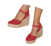 Générique Chaussures Femme Ete Chaussures Compensées Femme été Espadrille Compensées Plateforme à Bout Fermé En Dentelle Bride Cheville Vintage Vacances Talon Décontractée élégantes Et Flexibles