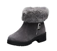 Générique Chaussures Femme Hiver Chic,Bottes De Neige Talon Bas Semelle éPaisse AntidéRapant CôTé Fermeture éClair Couleur Unie en Peluche Chaud Et Confortable (Grey 39)