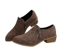 Générique Chaussures Femme Hiver Chic,Bottines Courtes DéContractéEs en Daim avec Fermeture éClair FoncéE Grande Taille Bouche Peu Profonde Talon éPais Bout Pointu (Brown 39)