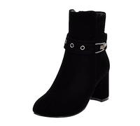 Générique Chaussures Femme Hiver Chic,Bottines Mode Solide Daim Boucle De Ceinture DéCorative CôTé Fermeture éClair éPaisse Talon Haut Bottes Courtes (Black 38)