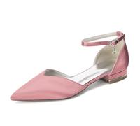 Générique Chaussures Femme Satin Bout Pointu Talon Bas Bride Cheville Mariage Élégantes pour Mariée Demoiselle Dhonneur Soirée Bal Été,Rose,36 EU
