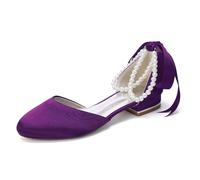 Générique Chaussures Femme Satin Bout Rond Talon Bas Perles Et Ruban Bride Cheville Élégantes pour Mariage Mariée Demoiselle Dhonneur Soirée,Violet,37 EU
