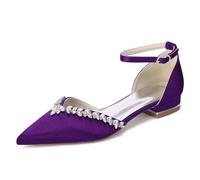 Générique Chaussures Femme Satin Cristal Forme V Bout Pointu Talon Bas Bride Cheville Élégantes pour Mariage Soirée Bal Demoiselle Dhonneur,Violet,41 EU