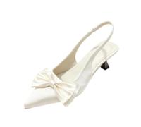 Générique Chaussures Femme Satin Slingback Talon Petit Bout Pointu Nœud | Satin Luxueux Slingback Talon Chat Pour Femmes Bout Pointu Noeud Accent Chaussures Talon Bas Brille À Chaque
