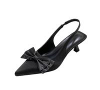 Générique Chaussures Femme Satin Slingback Talon Petit Bout Pointu Nœud | Satin Luxueux Slingback Talon Chat Pour Femmes Bout Pointu Noeud Accent Chaussures Talon Bas Brille À Chaque