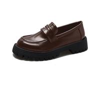 Générique Chaussures Femme Semelle Haute en Cuir Couleur Unie Slip on(Brown, 43)