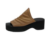 Générique Chaussures Femme Talon Confort Chaussure Ouverte Sandales En Cuir Souple Plissées pour Femmes,Nouvelle Europe Et États,Bout Carré,Bout Ouvert,Semelle Tongs de Plage Et Claquettes (Brown,43)