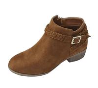 Générique Chaussures Hiver Femme Confort Chic,Bottines Tresse Boucle CôTé Fermeture éClair Talon Moyen Talon Carré Bottes Basses (Coffee 37)