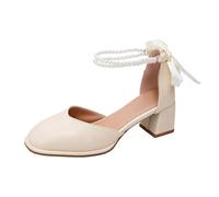 Générique Chaussures Mariage pour Femme à Talons Hauts et Bout Pointu Heels à Talons Carrés avec Perles et Nœud Couleur Unie pour Bal de Fin D'année Fête de la Bière