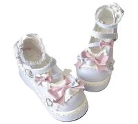 Générique Chaussures Mary Jane à Bout Rond et Talon compensé épais, Lacets colorés, Style Punk Rock, à Porter avec Une Robe, Une Jupe en Jean ou Un Jean.