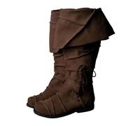Générique Chaussures Médiévales Renaissance Bottes De Chevalier Gothique en Cuir PU Viking Bottes De Pirate Rétro à Fond Plat pour Cosplay Adulte Bottes Hautes à Talons Bas pour Hommes Vetement