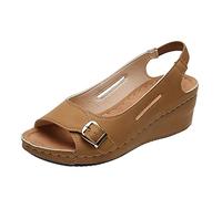 Générique Chaussures Orthopédiques Femme Sandales Compensées Sandales D'Extérieur Décor Boucle Glissière Femmes Toe Sur Les Chaussures 'Été pour Femmes Sandale Femme Confortable Talon (Khaki,40)