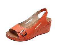 Générique Chaussures Orthopédiques Femme Sandales Compensées Sandales D'Extérieur Décor Boucle Glissière Femmes Toe Sur Les Chaussures 'Été pour Femmes Sandale Femme Confortable Talon (Orange,38)