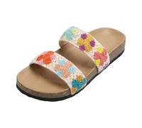 Générique Chaussures Plage Femme Sandales De Marche En Cuir Fleur Brodée Vintage Décontracté Sandales Femme Été Mules Compensées Avec Strass Fermeture Élastique Réglable Pour Maison Piscine Plage Été