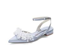 Générique Chaussures Plates De Mariée pour Femmes À Bout Pointu avec Perles, Sandales D'été À Bride Cheville avec Boucle, Talon Bas, Chaussures pour Robe De Mariage,Argent,36 EU