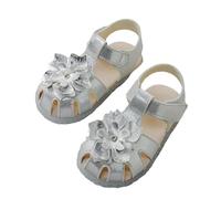 Générique Chaussures pour enfants printemps-été pour tout-petits, sandales transparentes à trois couches à motifs floraux et semelles souples pour princesses (Silver, 24 Toddler)