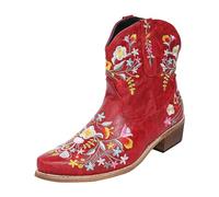 Générique Chaussures pour femmes, bottes de cowboy rétro brodées de fleurs, bottes polyvalentes la confortables pour femmes Pluie (Red, 39)
