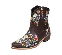 Générique Chaussures pour femmes, bottes de cowboy rétro brodées de fleurs, bottes polyvalentes la confortables pour femmes Pluie (Coffee, 40)