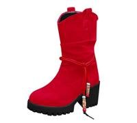 Générique chaussures randonnée femme Bottine Femme Confortable Imperméables Bottines Antidérapante Légères Chaussures Latéral Fermeture Éclair Talon Bloc Boots Résistantes Faciles À slip on Rouge 37
