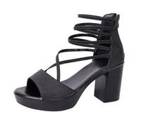 Générique Chaussures Talon Femme Confort Escarpins Petit Robe Élégante de Style Français,Sandales À Semelles Épaisses de Style Romain. Chaussure Confortable Femme Talon Compensé (Black,37)