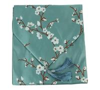 Générique Chemin de Table Chinois en Polyester 33x210 Cm, Nappe à Fleurs de Prunier Vert Encre, Drapeau de Table Décoratif Pompons, pour Mariages et Fêtes Formelles