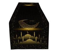 Générique Chemin de Table Eid M Ubarak Golden Moon Mo Sque Ra Madan Chemin de Table Décoration pour la Maison Cuisine Salle à Manger Dîner Intérieur Vacances Ferme De Cor (B, A)