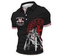Générique Chemise à Manches Courtes imprimée Saint-Angleterre, col Montant, Style décontracté, idéale au Quotidien. (Black, XL)