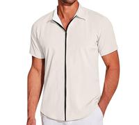 Générique Chemise à Manches Courtes pour Homme à Fermeture éclair Col Classique Respirante Et Légère pour Printemps Et été Bureau Travail Veste De Sport Protection Solaire