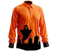 Générique Chemise à Manches Longues imprimée Halloween, Style décontracté et Festif, boutonnée, idéale pour Les événements et fêtes d'automne. (Orange-n, XXL)