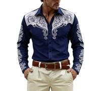 Générique Chemise à Manches Longues pour Homme - Chemise de Cowboy - Costume de Cowboy - Style rétro Vintage - Motif brodé - Coupe Droite - pour Carnaval, fête à thème rétro