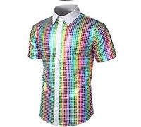 Générique Chemise à Paillettes pour Homme - Manches Courtes - Costume de fête Disco - Chemise à Paillettes - Chemise Disco des années 70 et 80 - Chemisier Brillant - Costume Hippy Loisirs