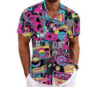 Générique Chemise Années 70 pour Homme Décontractée Colorée Hippie Disco Déguisement Années 60 Manches Courtes Chemises avec Boutons Légère Vintage Années 80 et 90 Chemise pour Homme