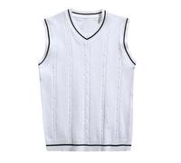 Générique Chemise Avec Pour Homme Foreign Trade Border Knitting Sweater Autumn And Winter Thin Men's Bottom Shirt V Neck Vest Sweater s De Chemises Pour Hommes (White, L)