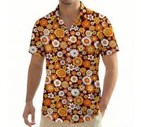 Générique Chemise Classique Décontractée avec Coupe Confortable et Style Polyvalent pour Business et Tenue Quotidienne Style Hippie Années 70 pour Hommes(Orange-5, S)