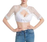 Générique Chemise Country Mode Bavaroise pour Femme Habille Bavarois Chemise Femme Blanche Dirndl Déguisement Oktoberfest Deguisement Carnaval Venise Haut Chinois Chemisier Blanc Manches Bouffantes